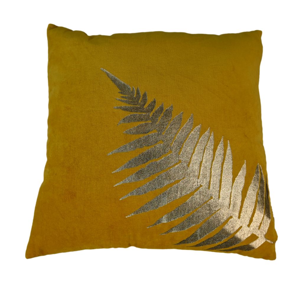 Decorative pillow with print - 45x45 - Mustard yellow/gold - Velvet