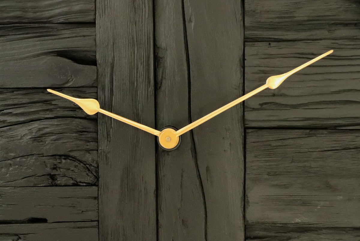 Wandklok - ø50x5 cm - Zwart/goud - Rustiek hout/metaal