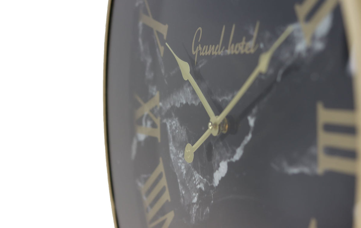 Wall clock Roman Marseille - ø50x6 cm - Black/marble look - Metal/glass