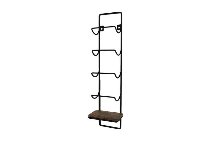 Wijnrek 5 flessen - 15x10x70 - Naturel/Zwart - Mangohout/metaal